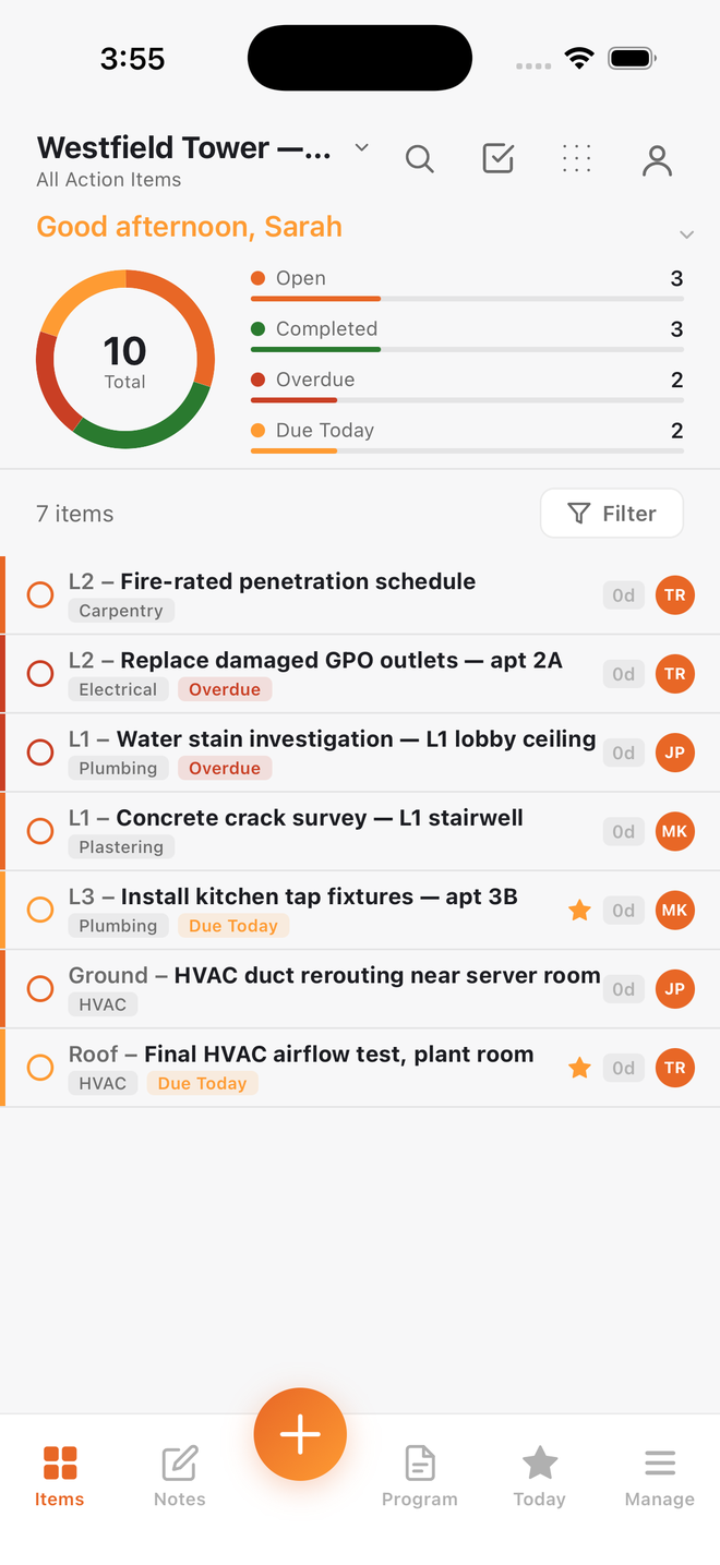 Build Pro HQ in light mode, showing the same completion wheel and action-item list on a light background